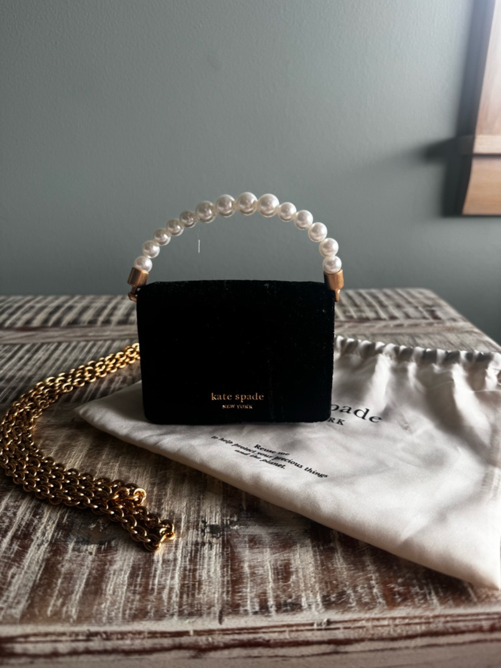 Kate Spade Black Velvet Pearl Handle Mini Bag - Picture 9 of 9